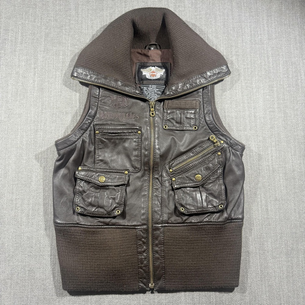 Harley-Davidson Vest Women's Medium Brown Leather Full Zip Biker Motorcycle